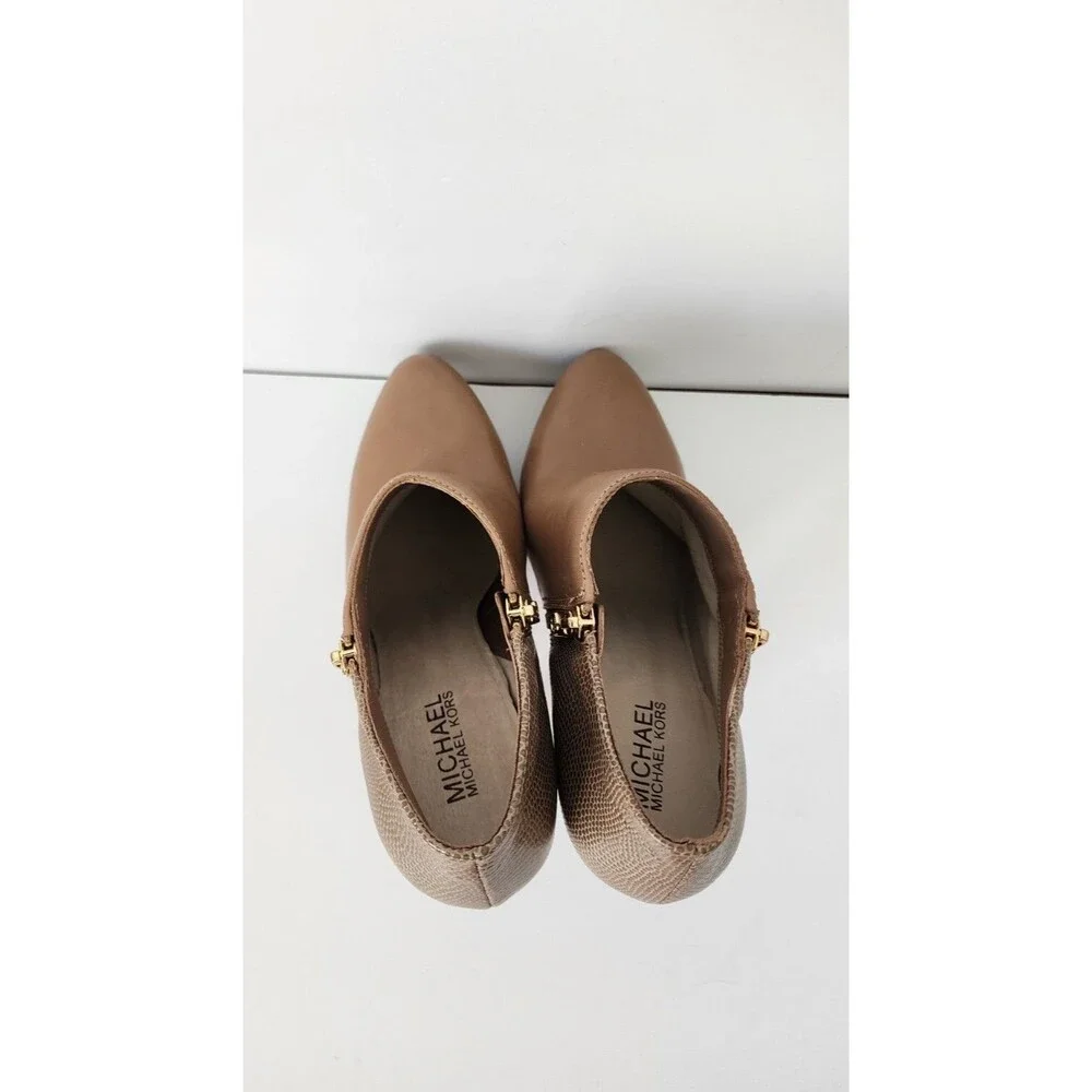 Women's Michael Kors York Double Zip Booties 8 M Dune Leather High Heels Shoes